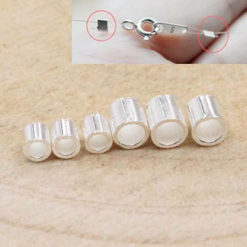 Genuine Real Pure Solid 925 sterling Silver Crimp End Beads Silver Crimps Silver End Bead Round Tube for Jewelry Making Findings