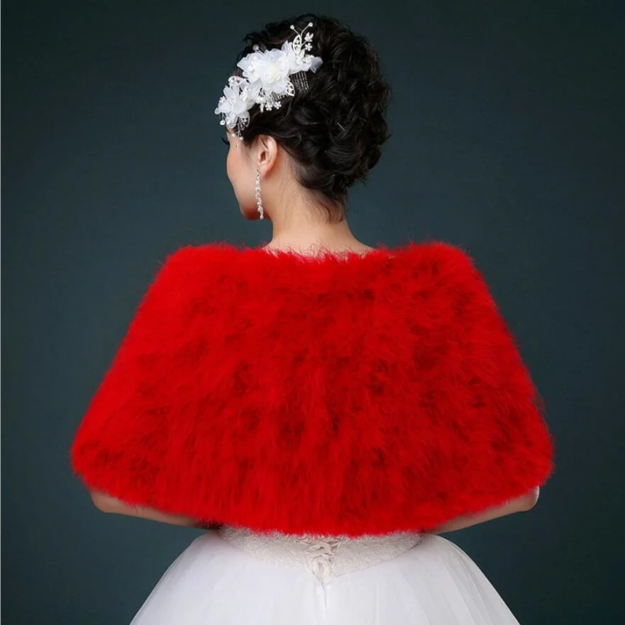 Real Ostrich Feather Wedding Shawl Winter Women Fur Wrap Cape Scarf Fluffy Marabou Feather Bridal Shrug