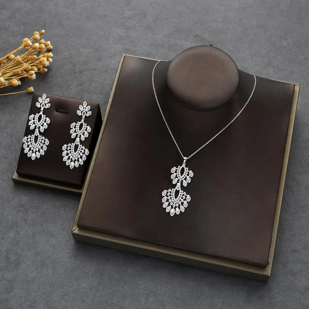 Luxury AAA Zircon Water Drop Necklace Earring  Sets Dubai Bridal For Women Wedding Brincos Para As Mulheres D1538