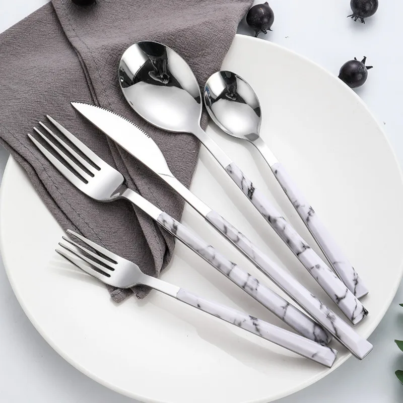 30pcs marble Dinnerware Set Steak Knife Stainless Steel Tableware Set Knife Fork Coffee Spoon Flatware Set Dishwash Cutlery Set