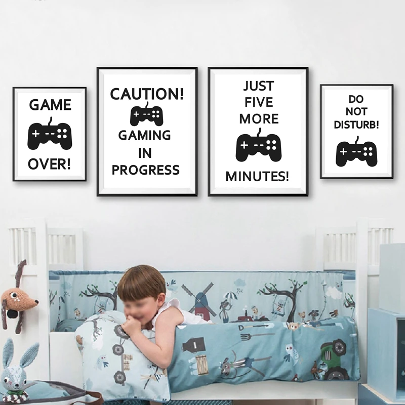 Video Game Prints Black White Posters Teen Boy Bedroom Decor Gaming Quotes Art Canvas Painting Picture Game Room Wall Decoration