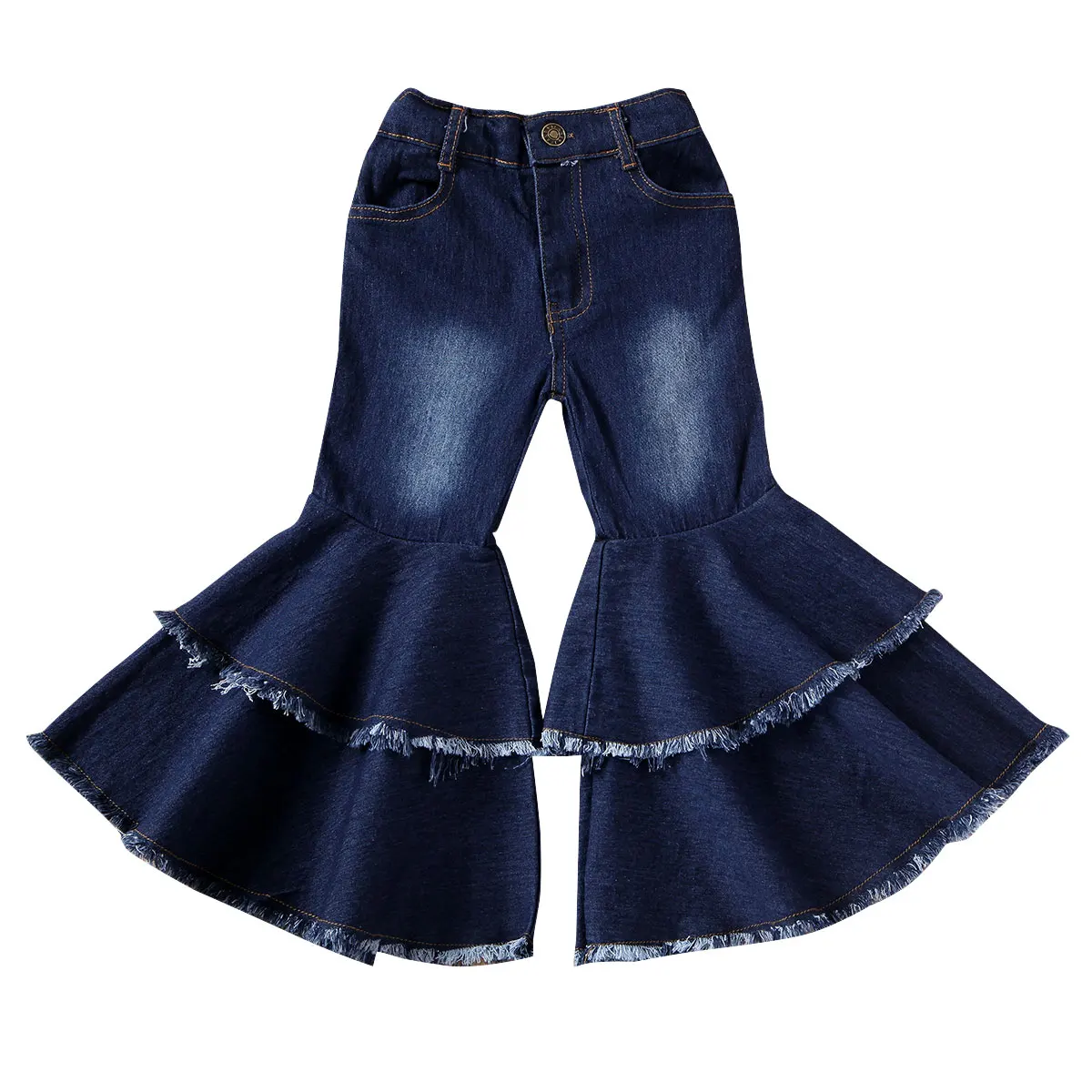 New Fashion Toddler Kid Baby Girls Bell-Bottoms Pant Denim High Waist Wide Leg Jeans Trousers Pants 3-7 Y