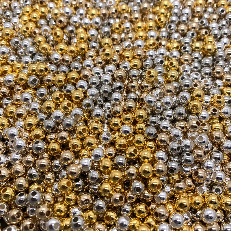 3 4 5 6 8 10 12 mm 1000-20 sztuk Złote / posrebrzane akrylowe okrągłe koraliki dystansowe do tworzenia biżuterii Akcesoria do biżuterii DIY