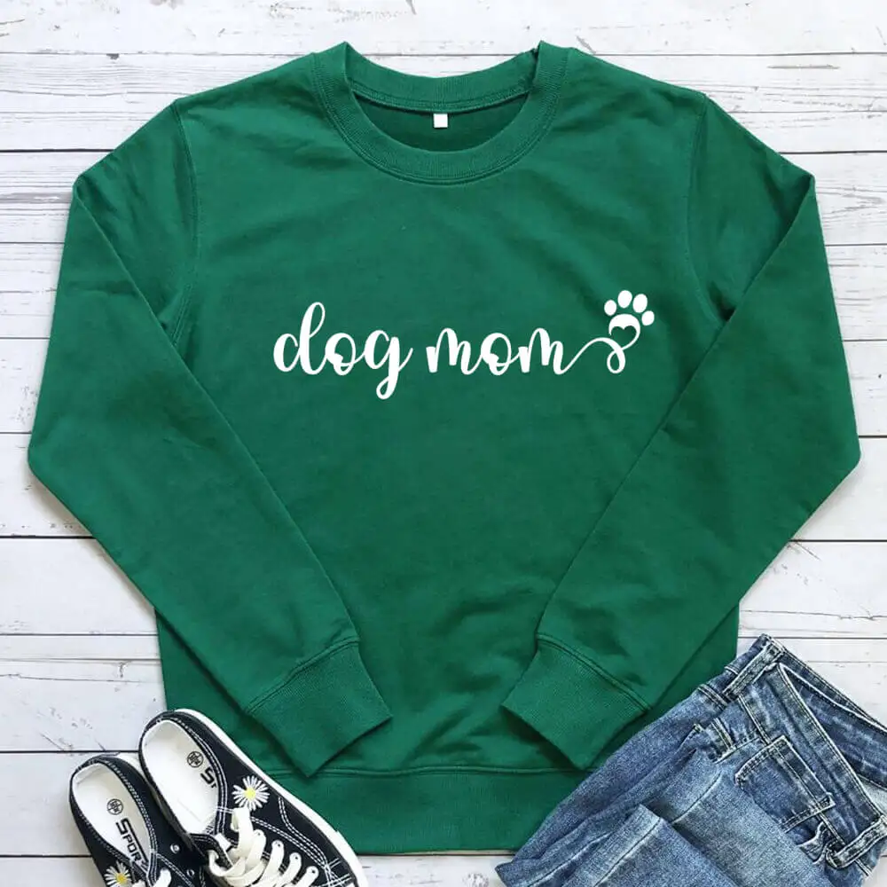 

Cute Dog Mom 100%Cotton Printed Women Sweatshirt Funny Dog Mom Life Casual O-Neck Pullovers Long Sleeve Top Pet Lover Gift