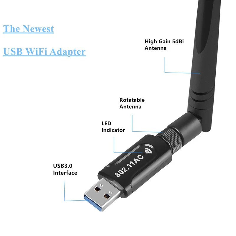 USB 3.0 Wifi 2.4G 5G Miễn Phí Driver Ăng Ten 1200Mbps USB Ethernet Mạng Băng Tần Kép wifi Dongle