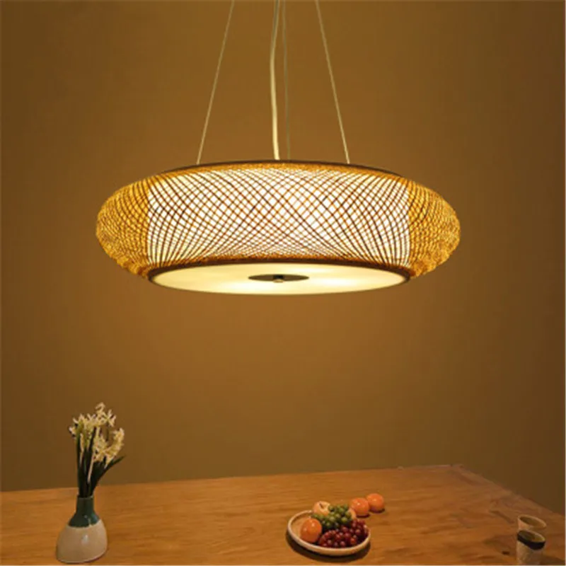 

Wood Bamboo Cage Pendant Lamp Creative Chinese New Style Handmade Living Room Tea Room Lamp Fixtures