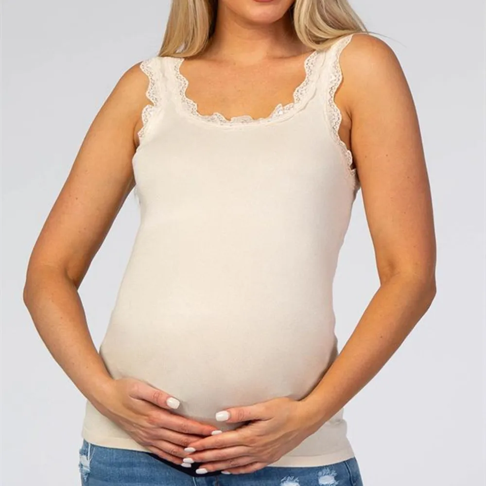 

Maternity Vest Pregnant Women Sportswear Yoga Tops Slim-fit Belly Lifting Maternity Wear Women's Lace Neckline Sleeveless Vest