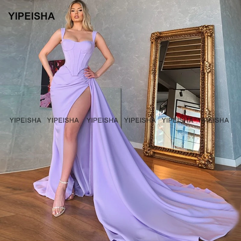 Yipeisha Lavender Prom Dress abendkleider High Slit Long Train Evening Gown Robe de Bal Mermaid Party Dresses Customized