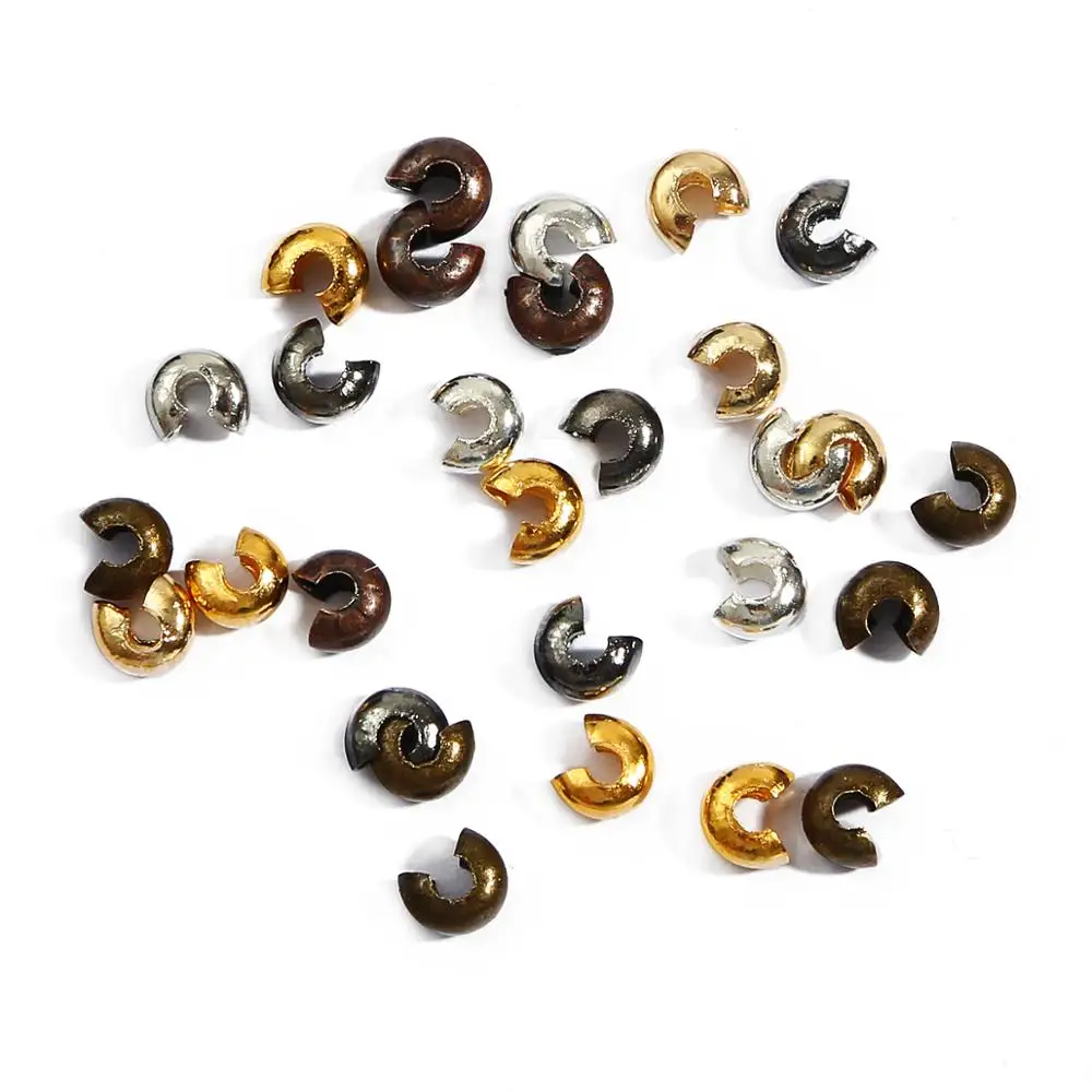 

100pcs/lot Gold Copper Clip Crimp Beads Cord End Caps 3 4 5 mm Stopper Spacer Beads For DIY Jewelry Making Findings Supplies