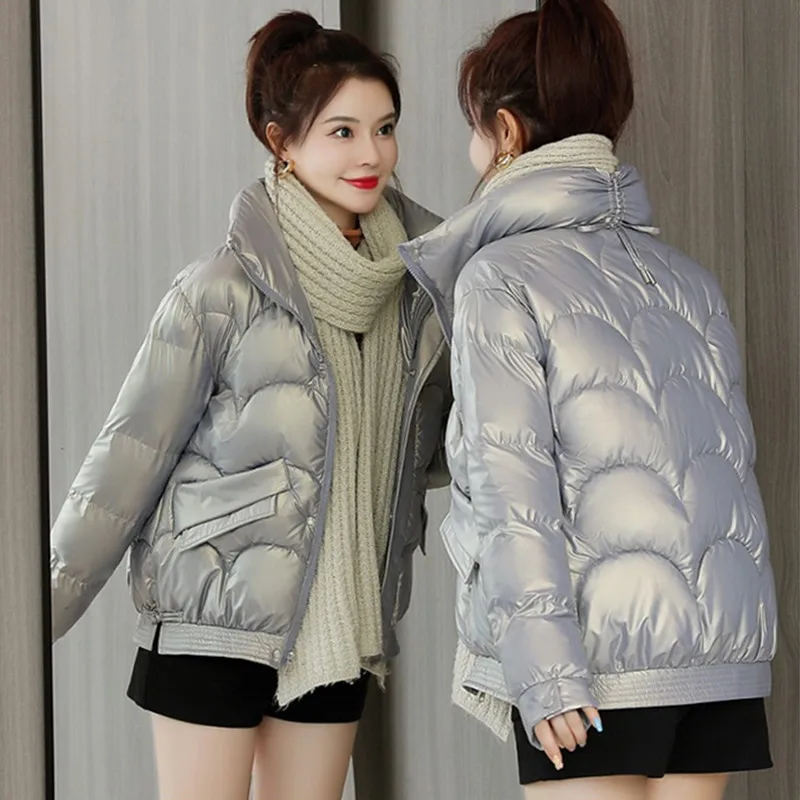 UHYTGF Winter Down Coats Women Short Coat Outerwear Shiny Cotton Clothes Fashion Parkas Jacket Female Overcoat Manteau Femme 996