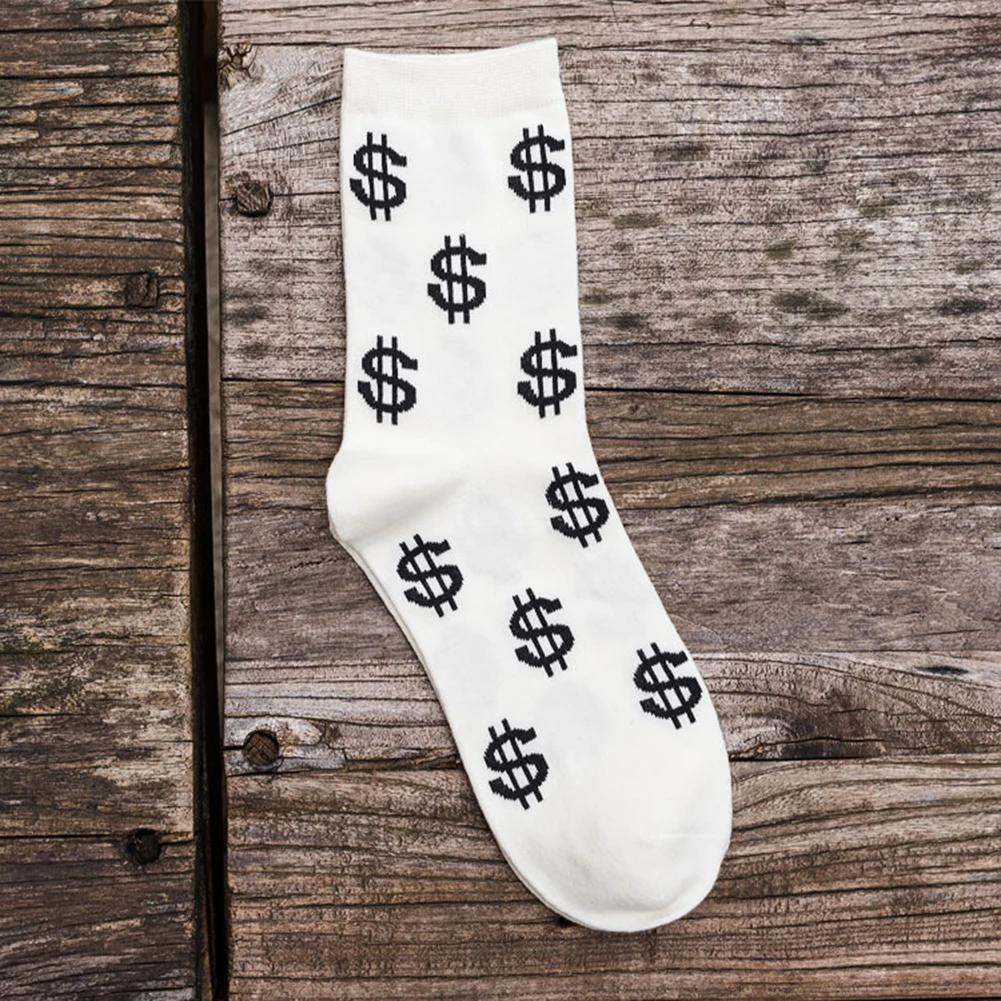 Men Thermal Socks Winter Warm Funny Dollar Print Mens Causal Thicken happy Socks Crew Sports Cotton Black White Sock Male Sox