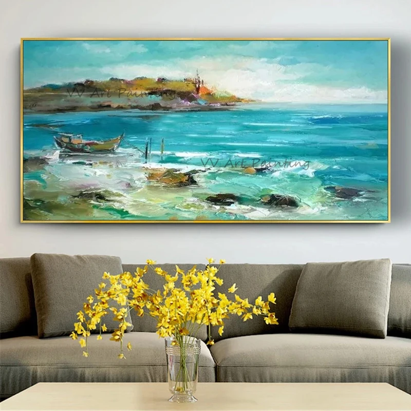 Abstract 100% Hand Painted Seascape Oil Painting On Canvas Thick Palette Knife Sea Scenery Painting Wall Art For Home Decor