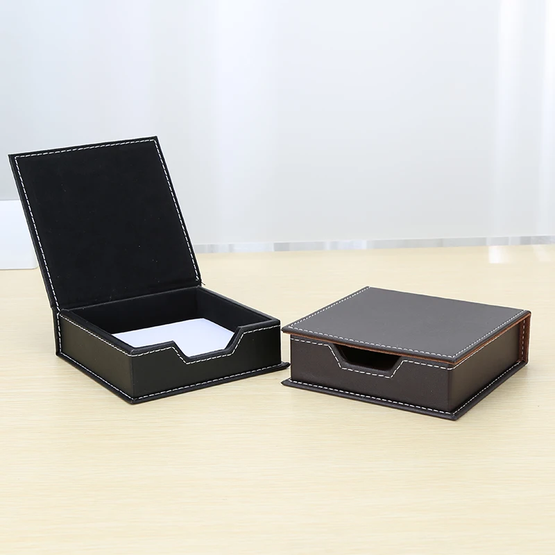 Square PU Leather Memo Card Holder Office Note Paper Box Sticky Note Pad Storage Boxes Non-Sticky Paper Desk Organizer