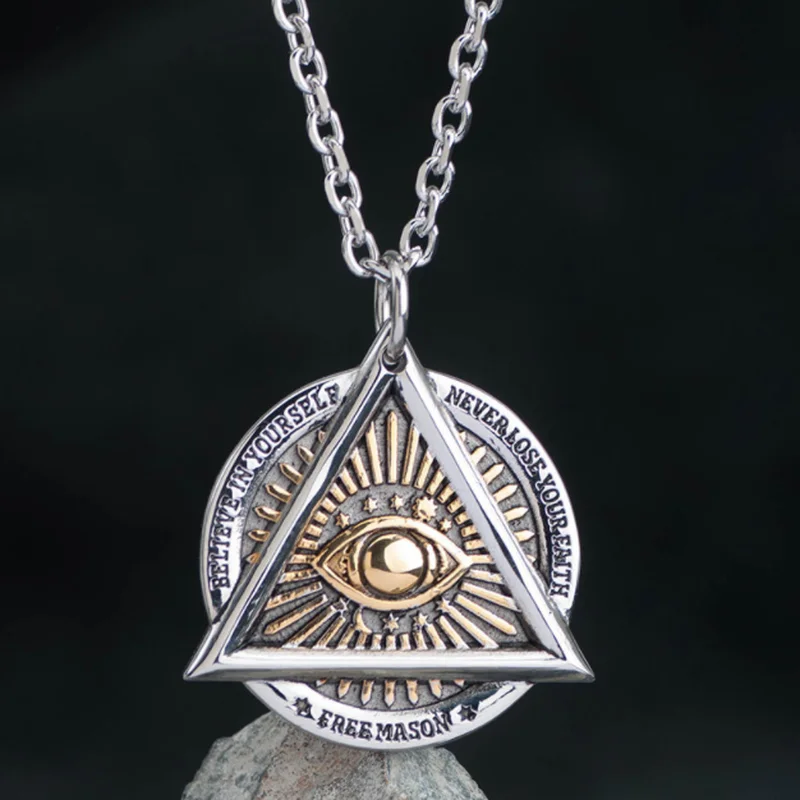 Vintage Mythology Style Eye of Providence Pendant Necklaces Men's Casual Punk Amulet Jewelry