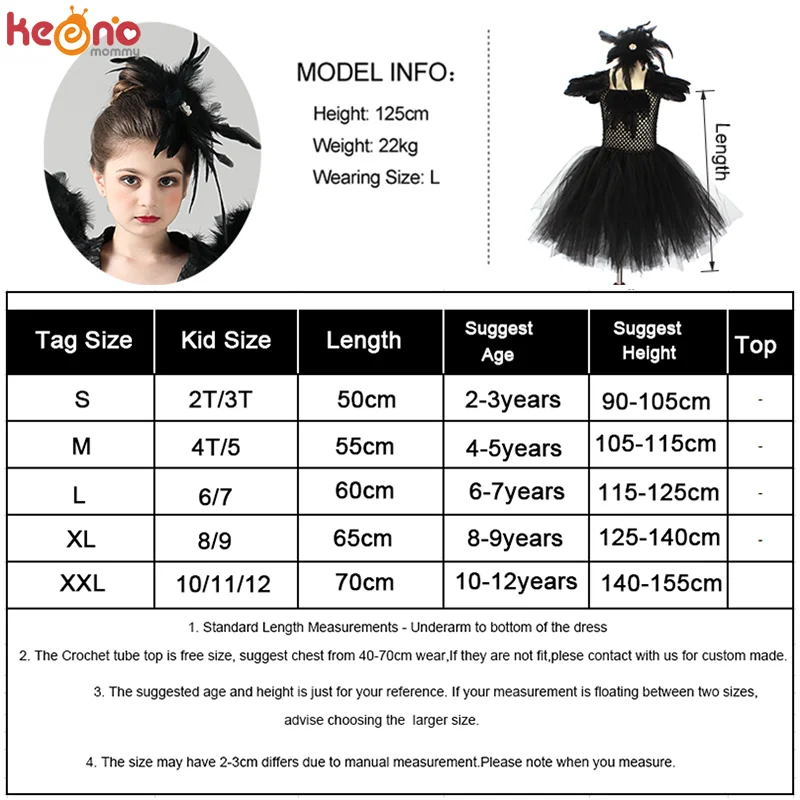 Black Swan Girls Tutu Dress with Feather Wing and Hair Clip Evil Queen Kids Halloween Carnival Party Costume Ballet Tutu Dress