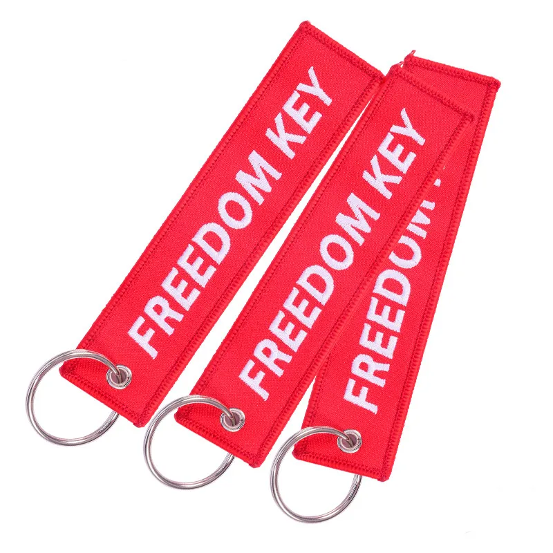 

3 PCS/LOT Freedom Key Chains for Cars Red Embroidery Key Ring Chain for Aviation Gifts OEM Motorcycle Keychain Jewelry llavero