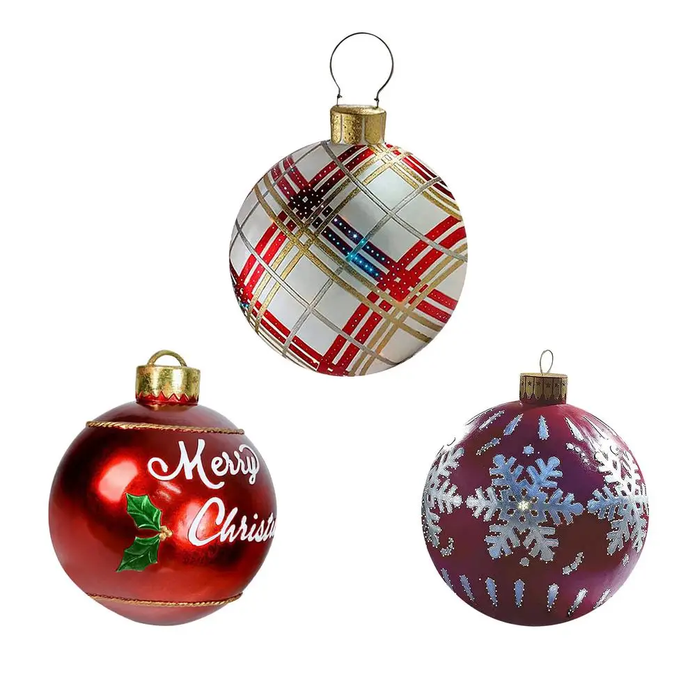 Giant Christmas Ball Ornaments 23.6 Inch Outdoor Christmas PVC Iatable Decorated Ball Yard Art Garden Patio Christmas Tree