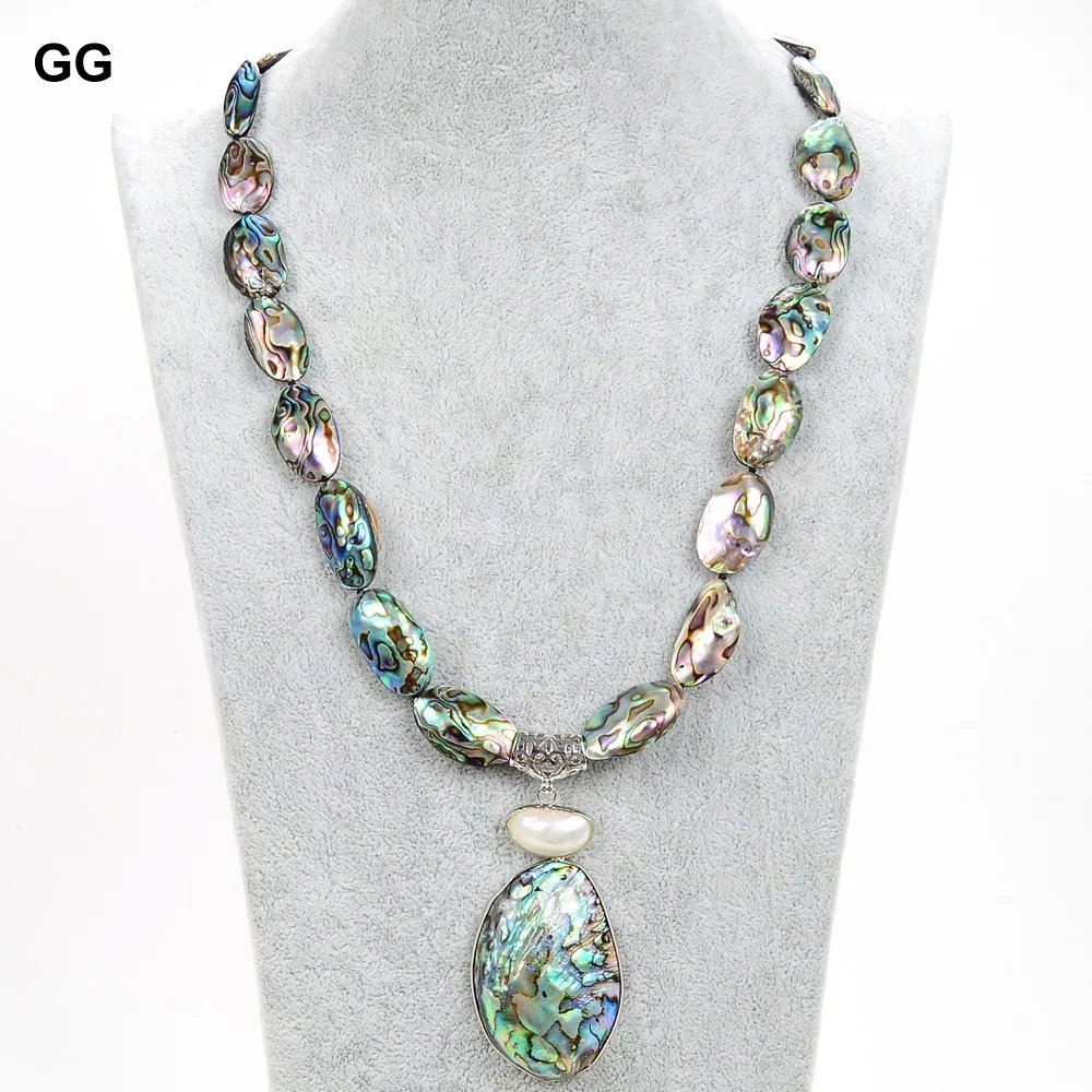 

GG Natural Mix Color Green Paua Abalone Shell Necklace White Shell Abalone Pendant