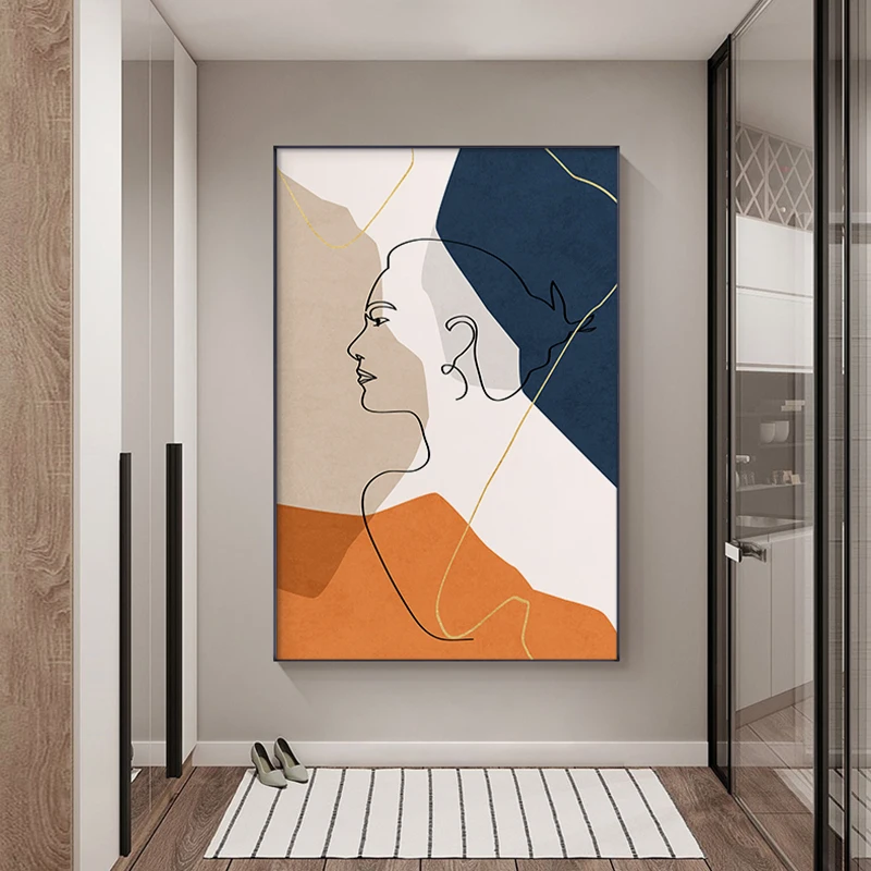 Nordic Figures Face Line Art Posters Prints Blue Orange Color Canvas Paintings Abstract Minimalist Wall Picture Home Decoration