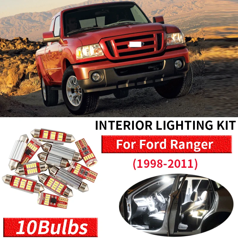 10 Uds. Kit de paquete de luces interiores de coche led Canbus blanco para 1998 1999 2000 2001 2002-2011 luces interiores led Ford Ranger