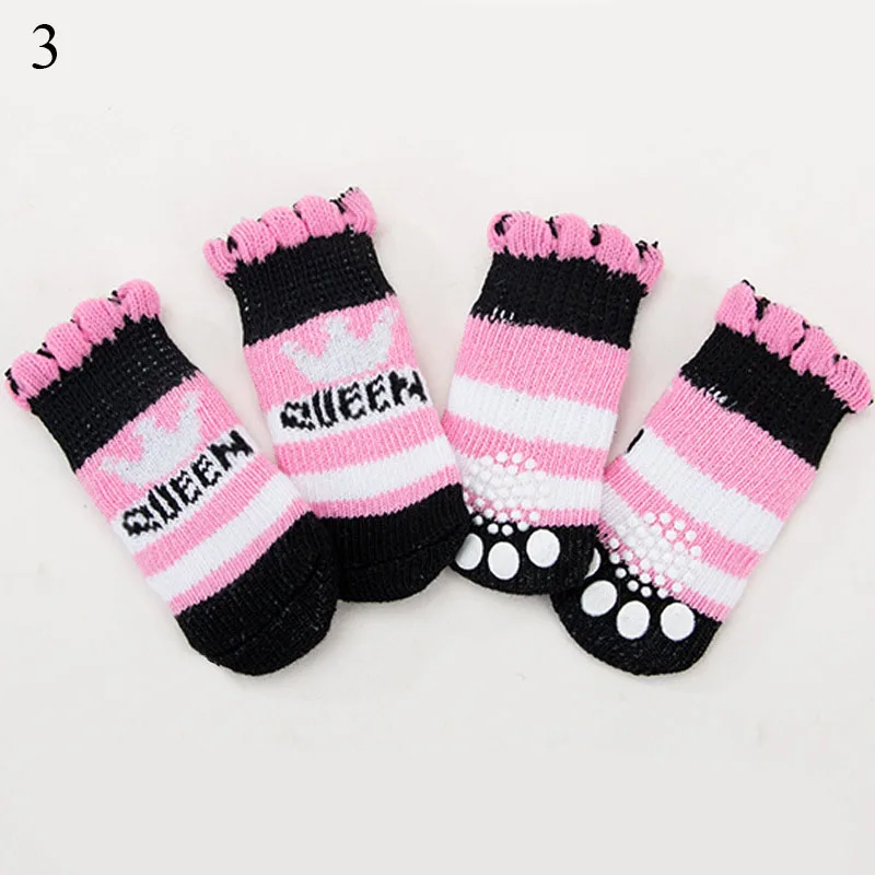 4pcs Warm Puppy Small Dog Socks Cat Knit Anti-slip Socks Chihuahua Soft Socks Thick Paw Protector Booties Socks Pet Accessories