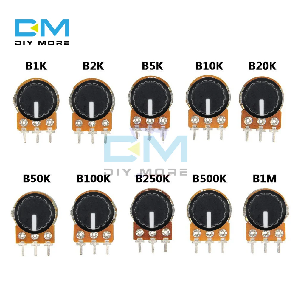 5 PCS/Lot WH148 Potentiometer Resistor 1K 2K 5K 10K 20K 50K 100K 500K Ohm 3 Pin Linear Taper Rotary Potentiometer w/Cap Knob