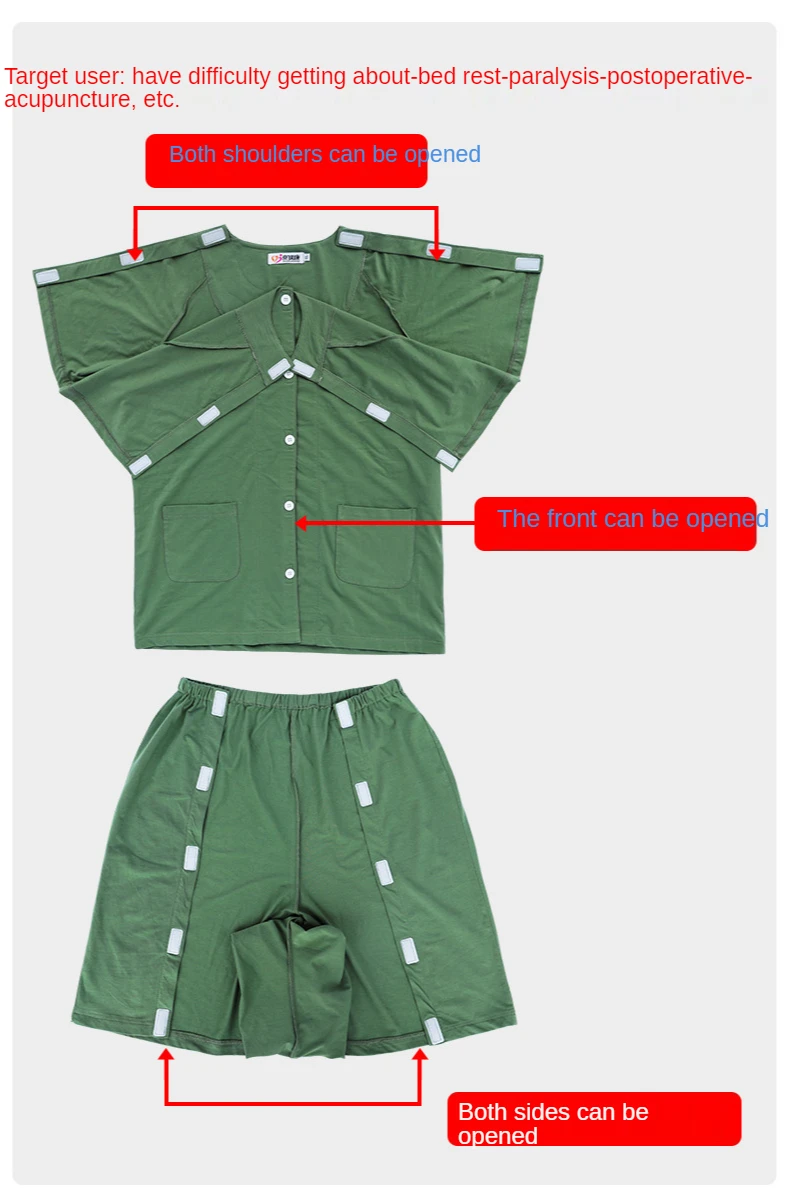 Gutes kurzärmliges Krankenhauspatientenkleid zur Bruchrehabilitation, postoperativ, praktischer Infusionsprüfung/Ankleidewechsel – Detail 3