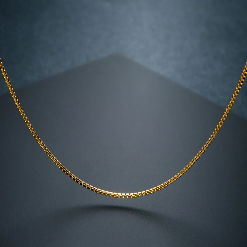 

Pure 18K Yellow Gold Necklace For Women Female Box Link Chain 40cm/45cm/50cm Length