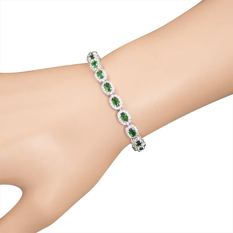 HuiSept Luxury Charm Bracelet for Women 925 Silver Jewelry Oval Emerald Zircon Gemstone Accessories Wedding Engagement Bracelets