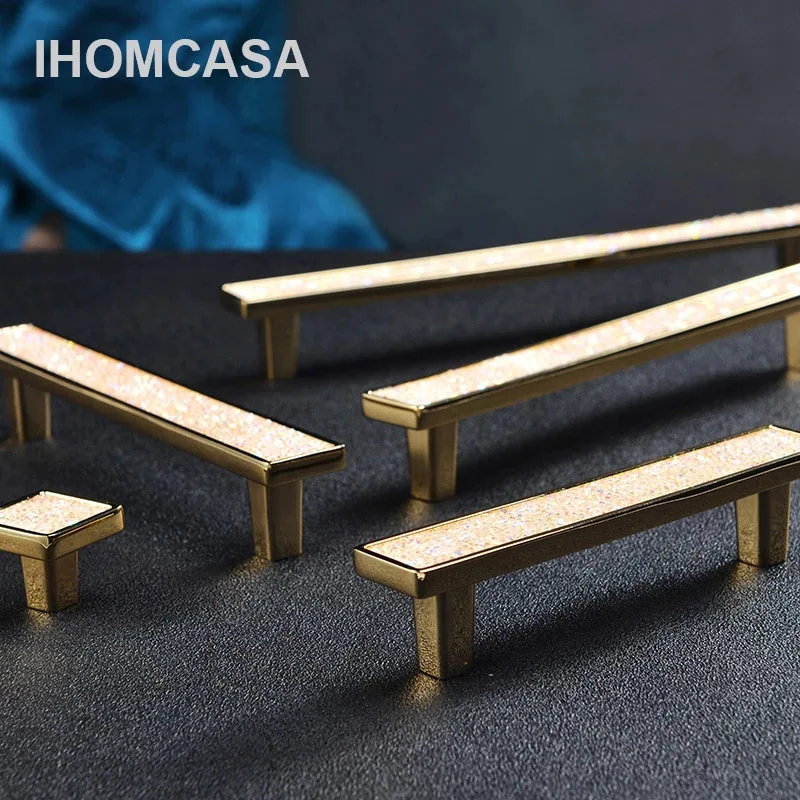 IHOMCASA Crystal Diamond Drawer Handles Wardrobe Kitchen Cupboard  Shoe Cabinet Knob Gold European Style Luxury Pulls Zinc Alloy