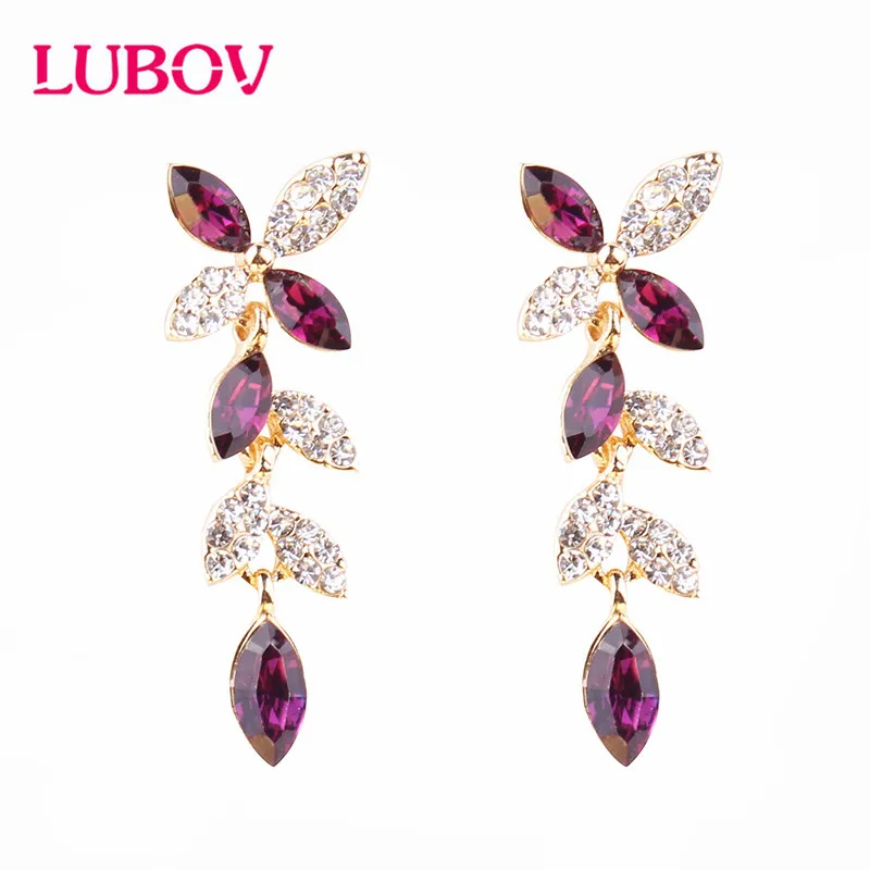 LUBOV Vintage Bohemia Natural Stone Black Crystal Big Earring For Women Fashion Jewelry Green Flower Dangle Drop Earrings Bijoux