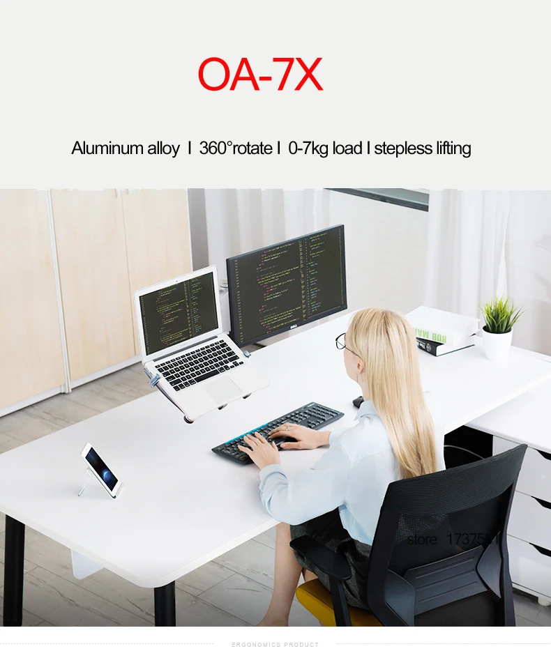 OA-7X Multimedia Desktop Dual Arm 27inch LCD Monior Holder+ Laptop Holder Stand Table Full Motion Dual Monitor Mount Arm Stand