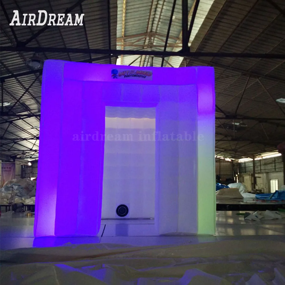 Customized Size 2.25/2.5m Inflatable Photo Booth Photobooth Cube tent with colorful variable Led Light Enclosure Wall for Sale