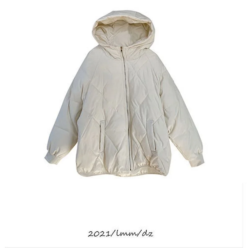 

Winter Hooded Jacket 2024 New Loose Woman Parkas Hooded Cotton Jackets Women's Solid Color All-match Casual Diamond Bread Coat