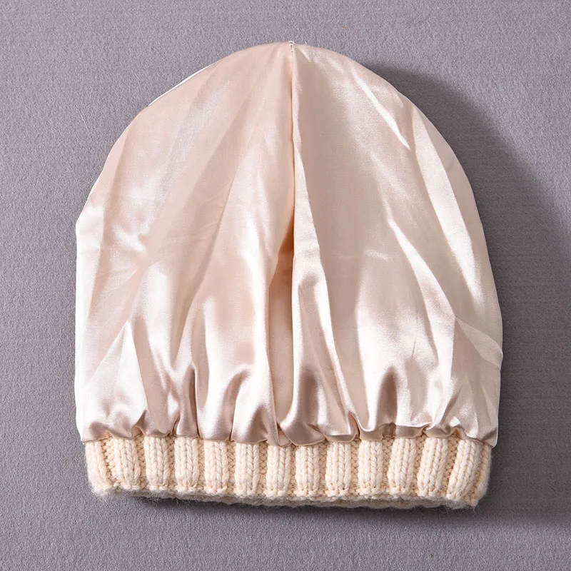 Winter Seide Satin Gefüttert Beanie Hüte Frauen Männer Unisex Dick Chunky Cap Striped Warme Weiche Hohe Qualität Kaschmir Gestrickte Beanie hut