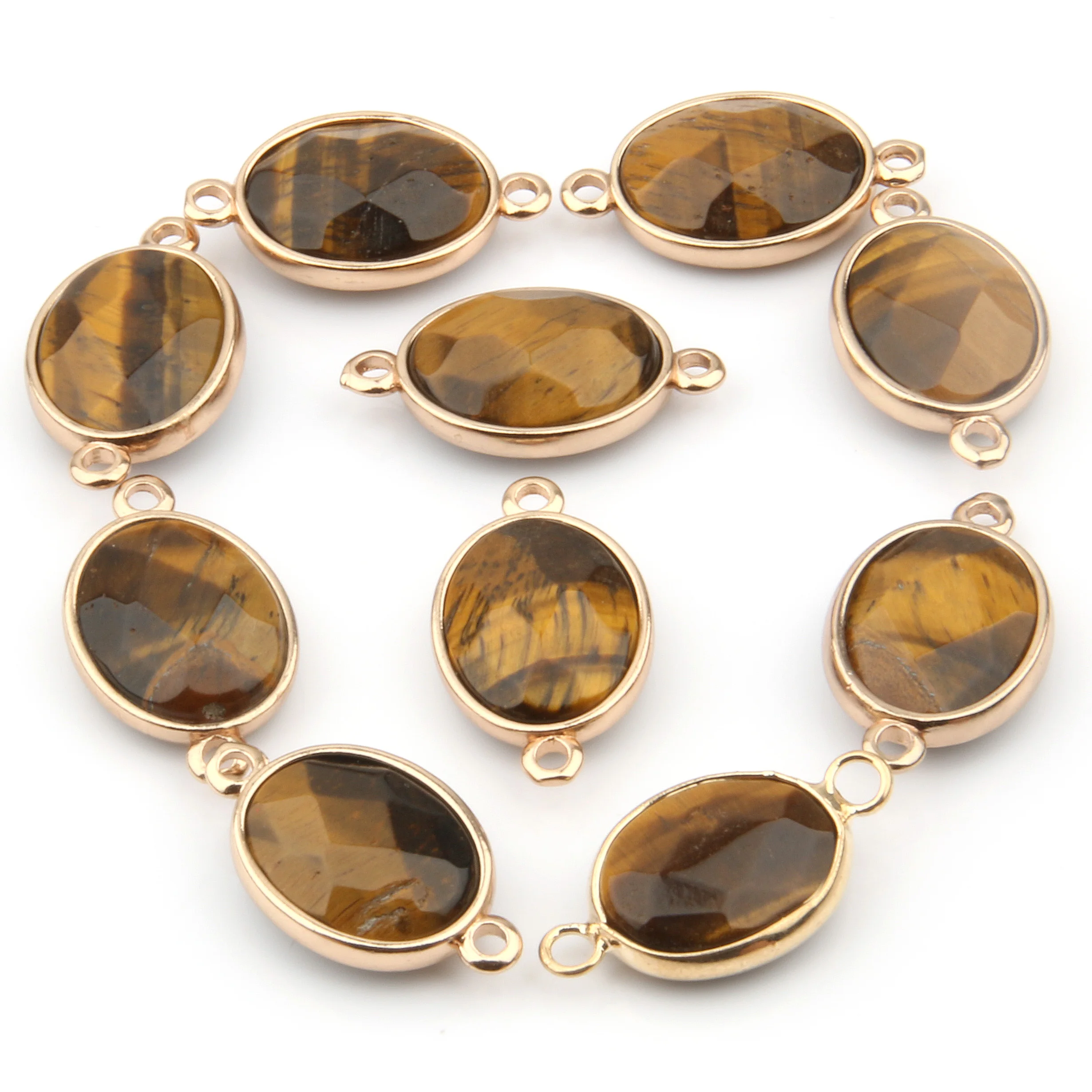 Natural Stone Elliptical Shape Quartz Crystal Pendant Agates Faceted Connector Charms For DIY Necklace Jewelry Making Gift 1Pcs