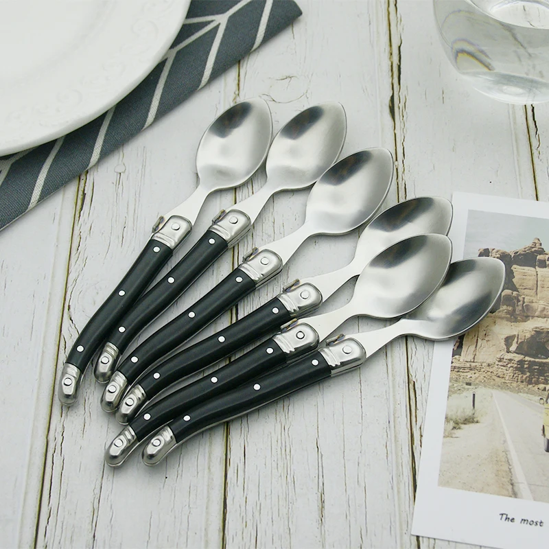 6\'\' Stainless Steel Laguiole Tea Spoon Small Coffee Spoons Black Flatware Dessert Fruit Mixing Spoon Ice Cream Scoop 4-10pcs