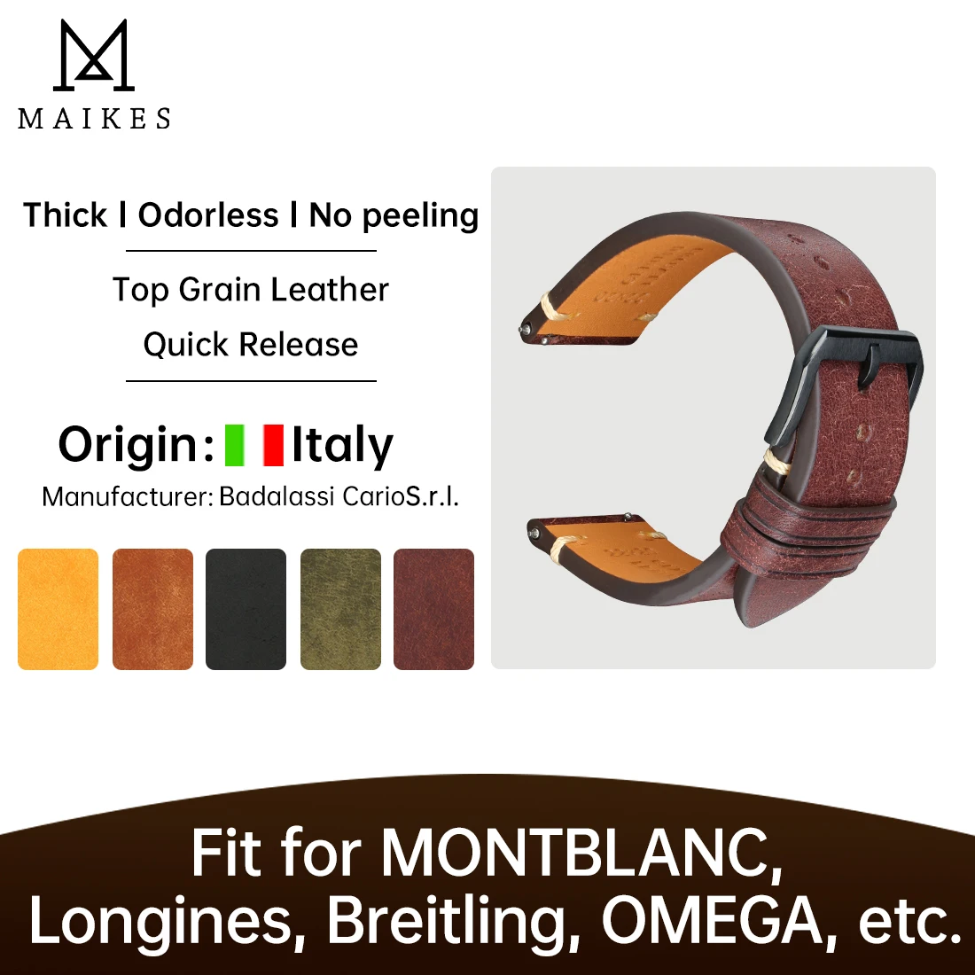 Premium Quality Full Grain Leather Strap For MONTBLANC Longines Breitling Accessories Watchband Quick Release Watch Band