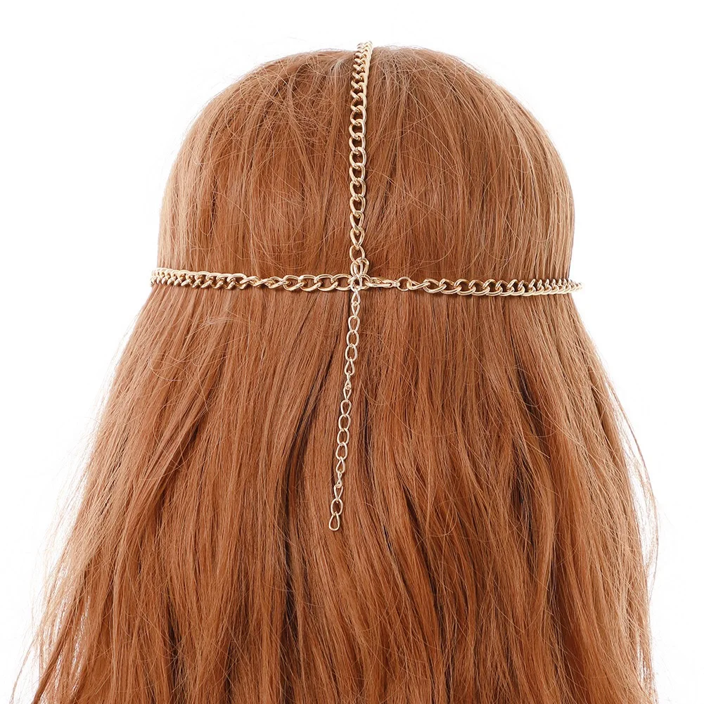 Ethnic Style Head Chain Vintage Metal Crystal Head Chain Tassel Acrylic Pendant Hair Chain Women Hair Hoop Accessories