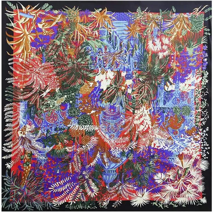 

2020 New Luxury Brand 130cm Bohemia Bird Flower Hillside Twill 100% Silk Scarf Women Square Scarves Kerchief For Ladies Shawl