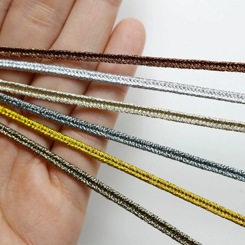 30 metros de cores metálicas trançado soutach cabo 3mm corda de náilon cobra barriga cabos soutache metalico para diy jóias fazendo descobertas