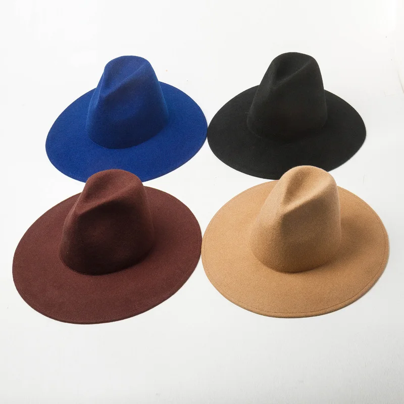 New Fashion High Top Wide Brim Church Wedding Fedora Hat Women Hat Men Crushable Felt Outback Hat 100% Wool Hats Winter Jazz Hat