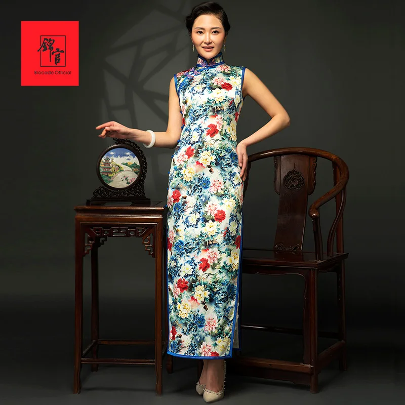 

Jinguan silk modified cheongsam dress long mulberry silk long retro cheongsam summer 2018 new women's dress