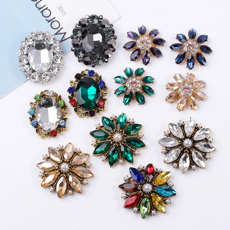 

5 Pcs/Lot Sunflower Inlaid Rhinestone Oval Diamond Alloy Rhinestone Buttons Plate Diamond DIY Shoes Clothing Handmade Material