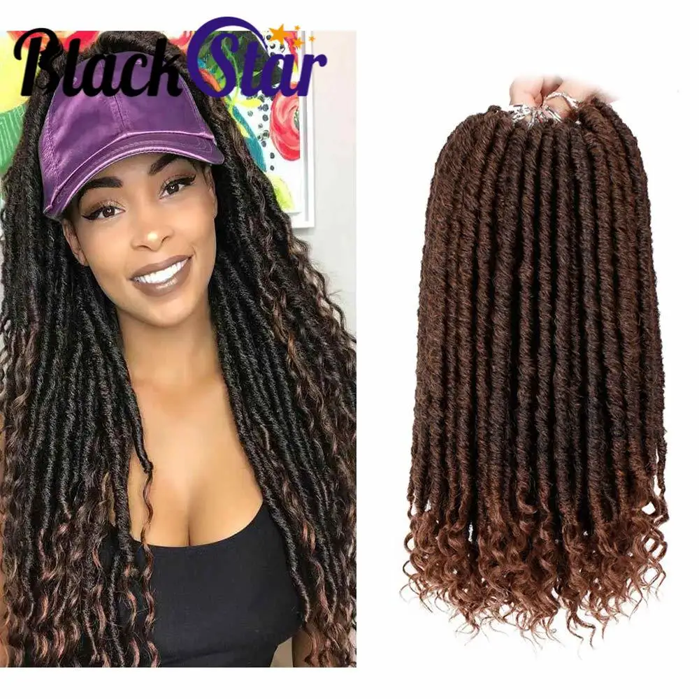 Black Star Goddess Locs Crochet Hair Faux Locs Crochet Hair Wavy Faux Locs with Curly Ends Synthetic Braiding Hair Extensions