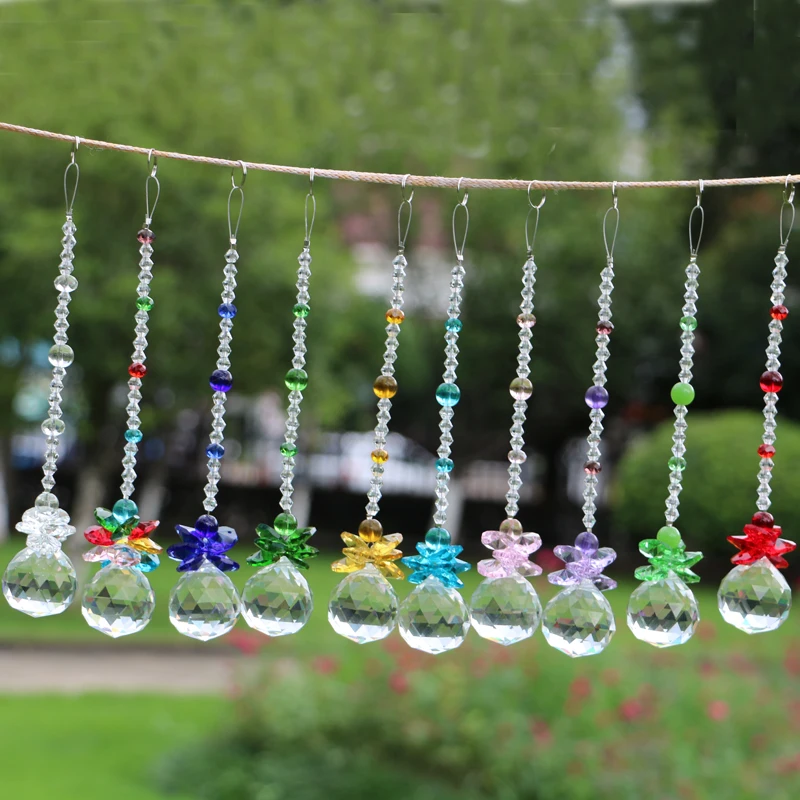 10pcs/lot K9 Crystal Ball Chakra Suncatcher Prisms Pendants DIY Hanging Pendants Rainbow Maker