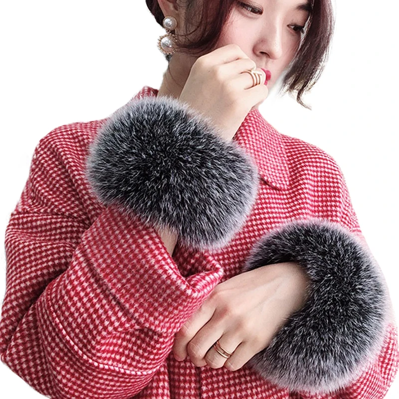 Fox fur Cool muff bent 100% genuine natural fur sleeves  coat windproof cold-proof dirt-proof elastic Arm sleeves woman