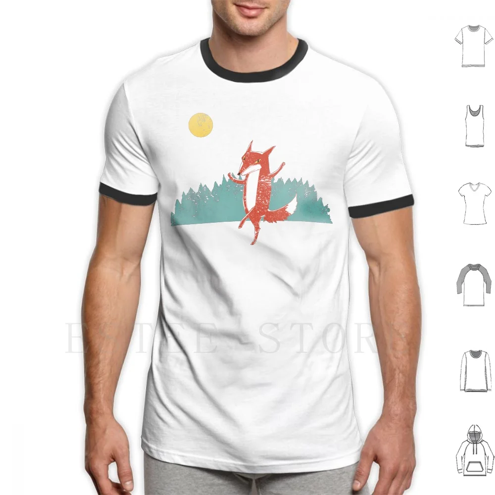 Fox Dance T Shirt Cotton Men DIY Print Fox Dance Night Full Moon Woods Susan Wild Woods Wild Animal Celebration Kitsune Birds