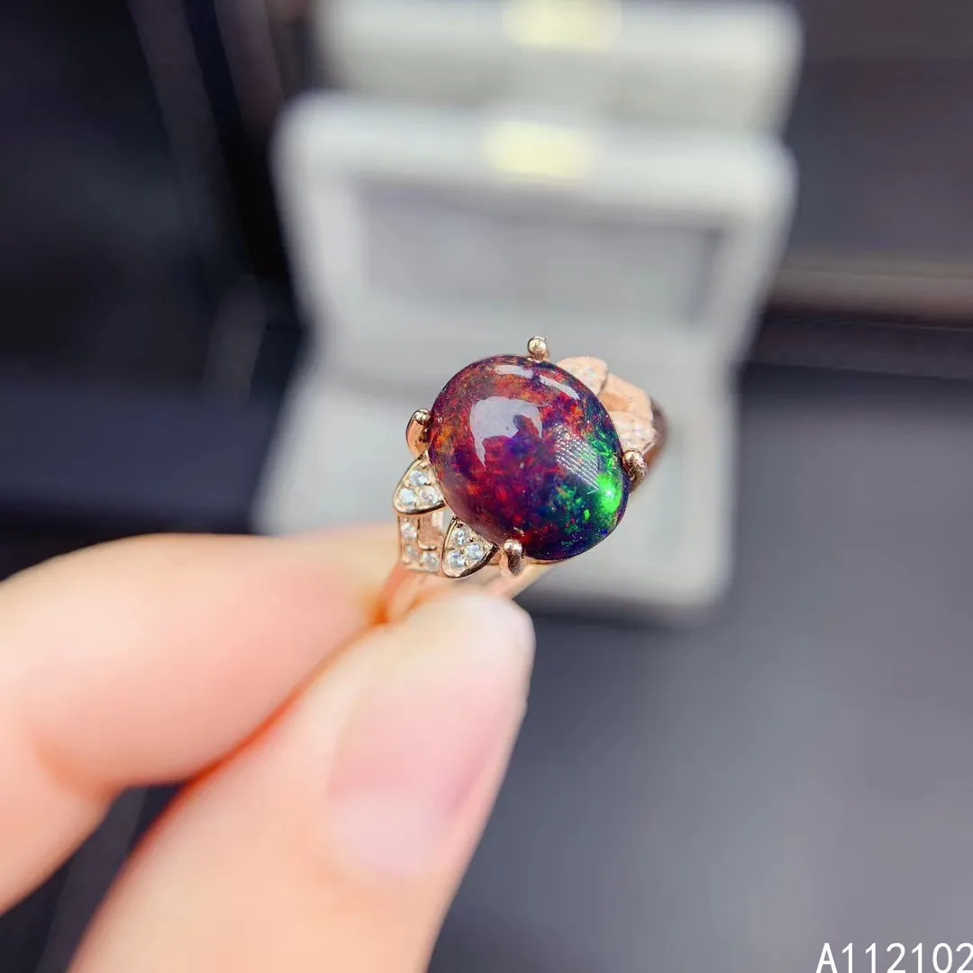 

KJJEAXCMY fine jewelry S925 sterling silver inlaid natural black opal new girl lovely ring support test Chinese style