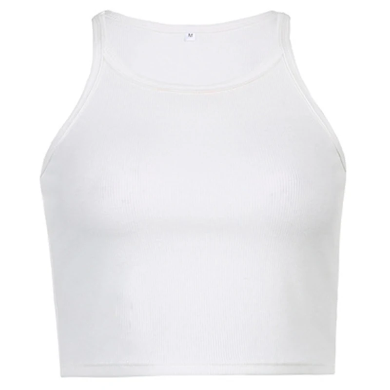 Cami de algodão sem mangas branca feminina, top com nervuras, Camiseta básica de fitness, moda casual, senhoras, verão, 2024